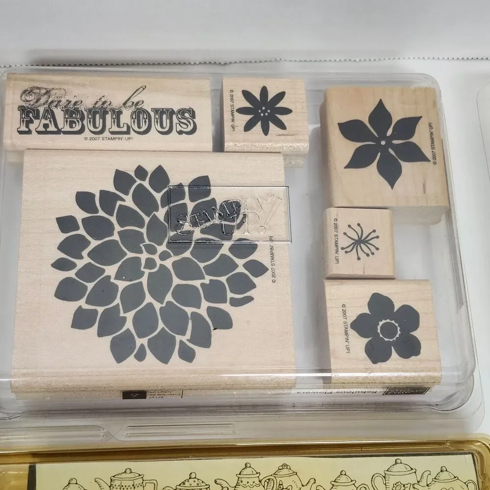 Stampin Up Wood Mounted Rubber Stamps Lot 6 Sets Vintage Celestial Floral Craft